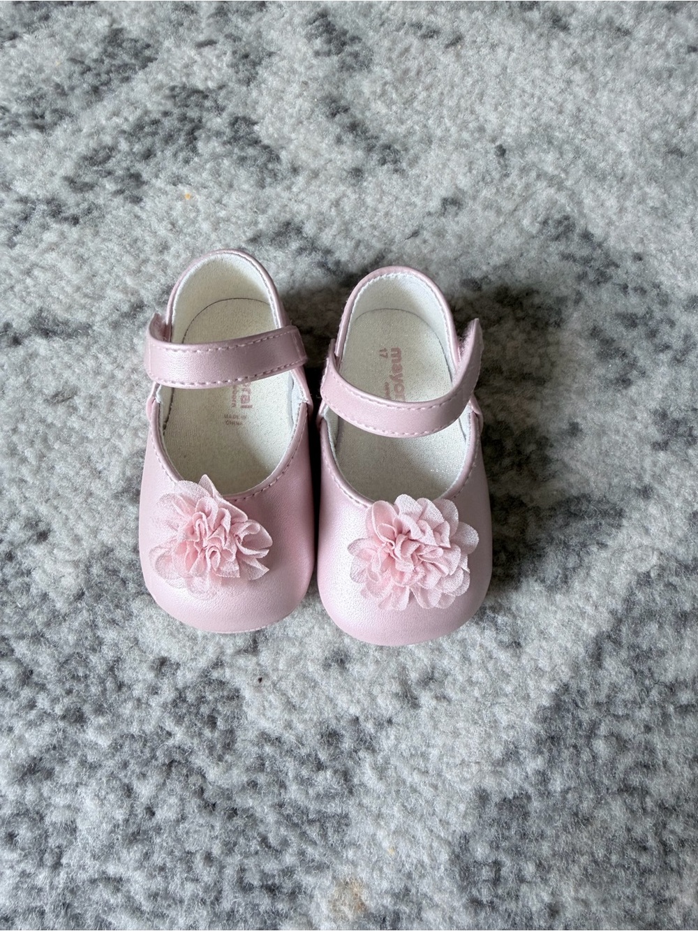 Baby Pink Mary Jane Shoes with Flower Accent